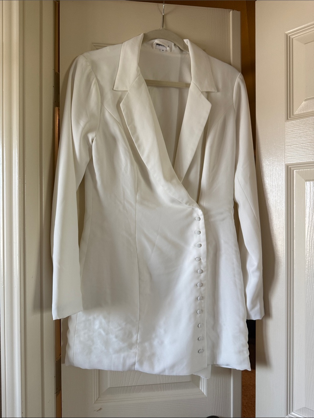 Superdown White Tailored Blazer Mini Dress with Asymmetric Button Front